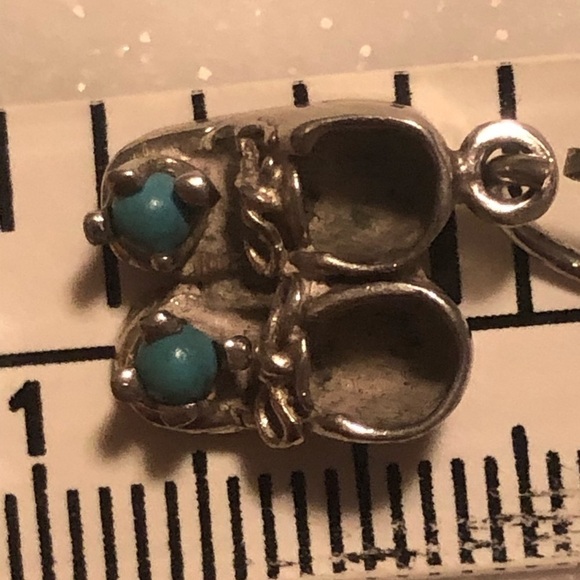 VTG Sterling Silver & Turquoise Bead Mini Boots Shoes Charm - Picture 3 of 3